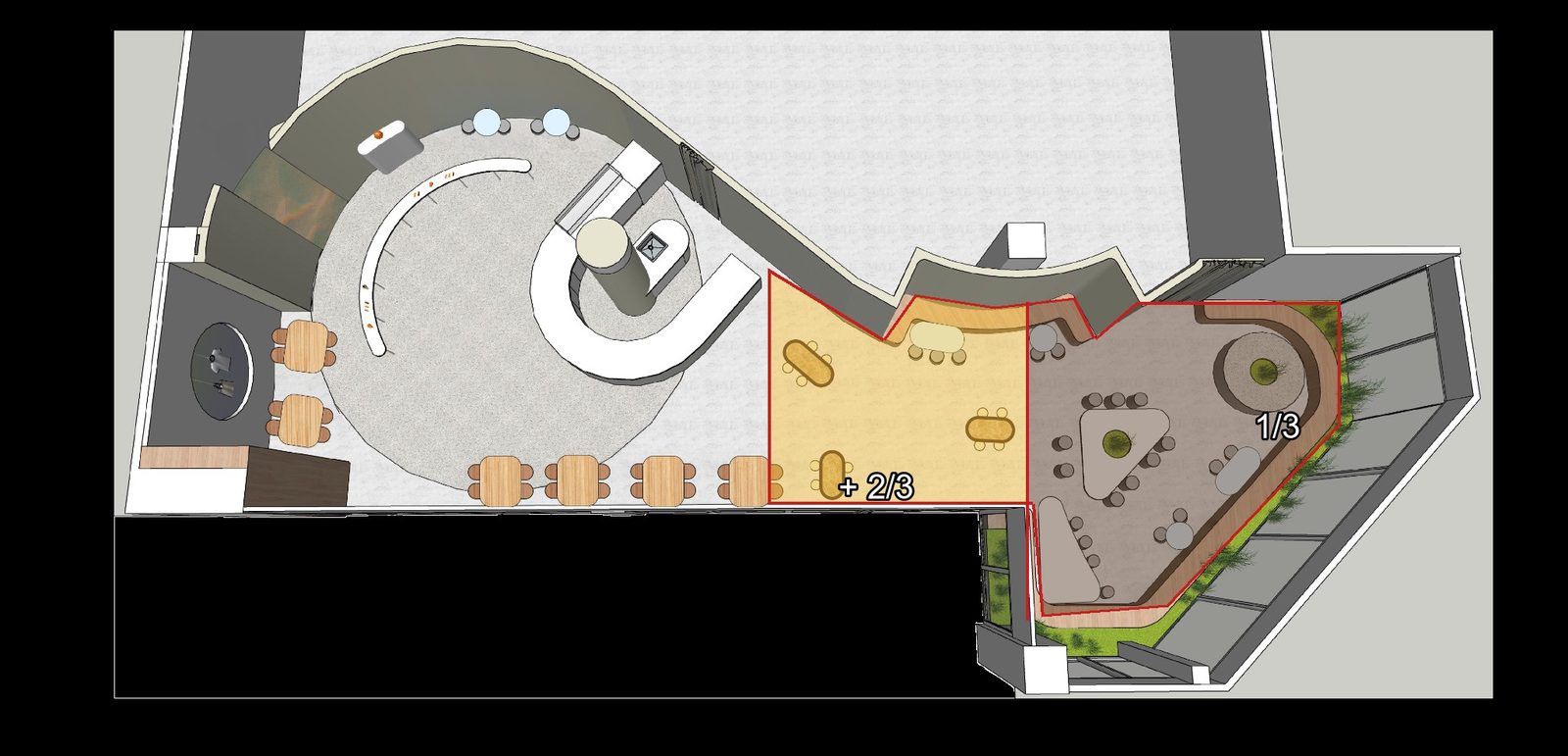 Bendemeer floor plan showing the 1/3 and 2/3 venue areas